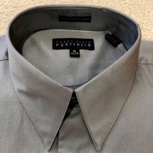 Perry Ellis Portfolio Men's Size 16 34/35 Gray Long Sleeve Button Down Shirt